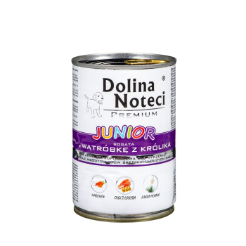 DOLINA NOTECI Premium Junior bogata w wątróbkę z królika - mokra karma dla szczeniąt ras średnich i dużych - 400g