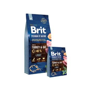 BRIT PREMIUM BY NATURE Light - sucha karma z indykiem i owsem dla psów dorosłych z nadwagą - 15 kg