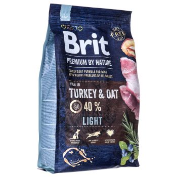 BRIT PREMIUM BY NATURE Light - sucha karma z indykiem i owsem dla psów dorosłych z nadwagą - 3 kg