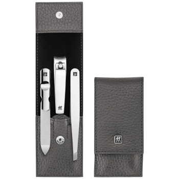 Zestaw podróżny Zwilling Classic Inox – skórzane etui, 3 elementy - Szary