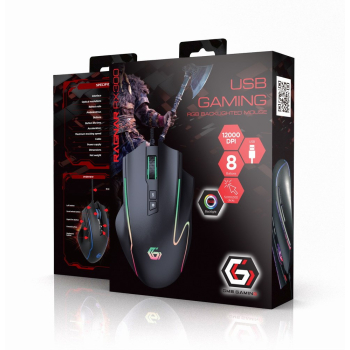 GEMBIRD GAMINGOWA MYSZ USB Z PODŚWIETLENIEM RGB RAGNAR RX300 8 PRZYCISKÓW, 12000DPI, CZARNA-1