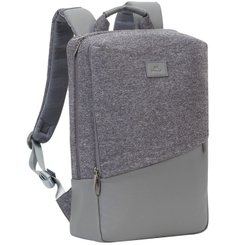 RIVACASE PLECAK NA LAPTOP 15,6" EGMONT, SZARY, 18L, EKO-SKÓRA I TWEED, KIESZENIE NA TABLET 10", SMARTFON, DOKUMENTY I AK