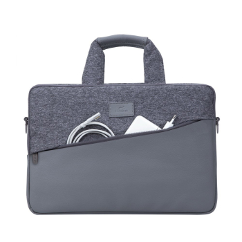 RIVACASE TORBA NA LAPTOP 15,6" EGMONT, SZARA, EKO-SKÓRA I TWEED, KIESZENIE NA TABLET 10,1", SMARTFON, DOKUMENTY I AKCESO