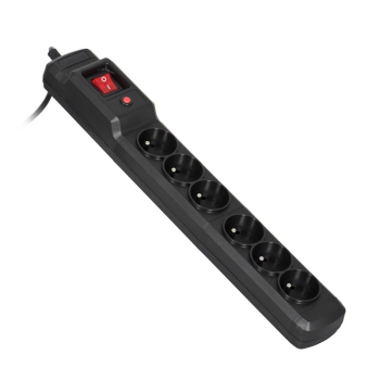 Listwa przeciwprzepięciowa Activejet COMBO 6gn/5m/cz (10A; 2300W) 5m; kolor czarny-1