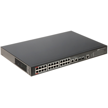 Dahua Swith 26-portowy przełącznik z 24 portami PoE 24x RJ45 100M (zasilanie PoE) 2x RJ45 1000M 2x SFP 1000M PFS4226-24E