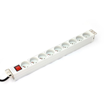Listwa zasilająca PDU 19" Rack, 9x gniazdo typ E,2.0m, 1x wtyk C14, 10A, wł./wył., aluminiowa-1