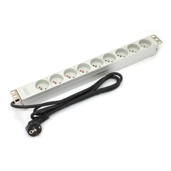 Listwa zasilająca PDU 19" Rack, 9x gniazdo typ E,1.8m, 1x wtyk unischuko, 16A, aluminiowa-1
