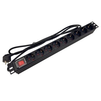 Listwa zasilająca 19" 230V - 9 gniazd (typu F - CEE 7/3 schuko), z wyłącznikiem LED, kabel 1,8m CEE 7/7 ALANTEC-1