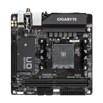 Gigabajt | A520I AC | Rodzina procesorów AMD | Gniazdo procesora AM4 | Moduły DIMM DDR4 | Gniazda pamięci 2 | Liczba złą