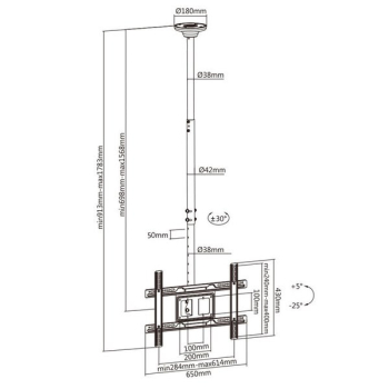 Uchwyt do telewizora sufitowy Maclean, max VESA 600x400, 23-100", max 50kg, MC-803-1