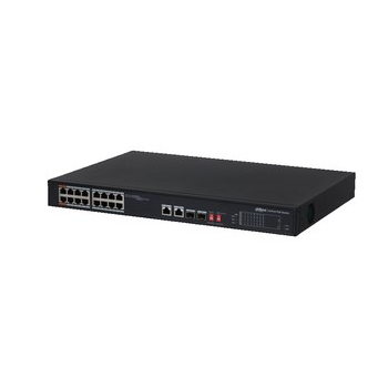 Dahua Swith 18-portowy przełącznik z 16 portami PoE 16x RJ45 100M (zasilanie PoE) 2x SFP 1000M (combo) 2x RJ45 1000M PFS