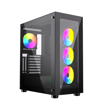 GEMBIRD OBUDOWA FORNAX X450MAX MIDI-TOWER (2X USB 3.0, 2X USB 2.0, 1X USB-C, HD AUDIO, SZKLANY PANEL BOCZNY, ARGB) CZARN