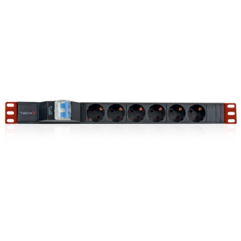 Techly I-CASE STRIP-61UD rozdzielacz zasilania PDU 6 x gniazdo sieciowe 1U Czarny, Czerwony-1