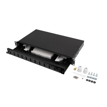 PRZEŁĄCZNICA ŚWIATŁOWODOWA LANBERG 12XSC DUPLEX / 12XLC QUAD RACK 19" 1U CZARNA + AKCESORIA-1