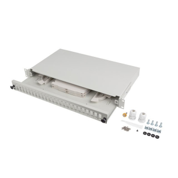 PRZEŁĄCZNICA ŚWIATŁOWODOWA LANBERG 24XSC DUPLEX / 24XLC QUAD RACK 19" 1U SZARA + AKCESORIA-1