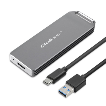 Qoltec Mini Aluminiowa Obudowa | Kieszeń na dysk M.2 SSD | NVMe | PCIe | USB 3.1 | Super speed 10Gb/s | 2TB | Srebrna-1