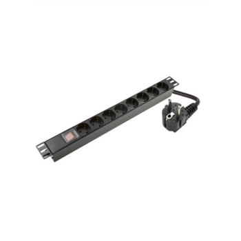SOMI Networks | 1U, 19”, 8x Schuko PDU Power Panel | PDU08SAS | Black | With Switch; No Protection; Schuko Input; Cord 1