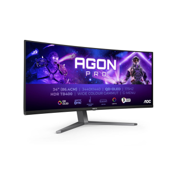 AOC AGON PRO AG346UCD monitor komputerowy 86,4 cm (34") 3440 x 1440 px Wide Quad HD QD-OLED Czarny, Szary-1
