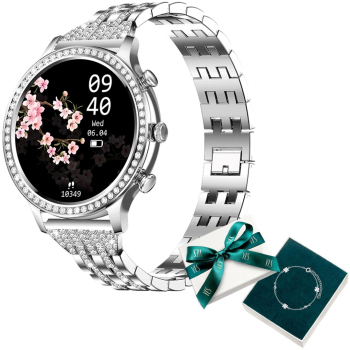 Smartwatch damski Manta Diamond Lusso srebrny + bransoletka YES-1