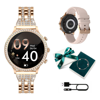 Smartwatch damski Manta Diamond Lusso złoty + bransoletka YES-1