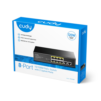 Switch CUDY FS1010P 8-Port 10/100M PoE+ 120W 2xUplink-4