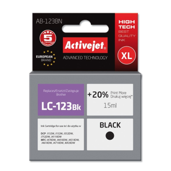 Activejet AB-123BN Tusz  (zamiennik Brother LC123BK/121BK; Supreme; 15 ml; czarny)-1