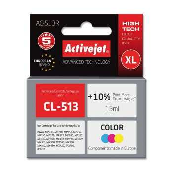 Activejet AC-513R Tusz (zamiennik Canon CL-513; Premium; 15 ml; kolor)-1