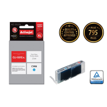Activejet ACC-551CN Tusz (zamiennik Canon CLI-551C; Supreme; 15 ml; niebieski)-2