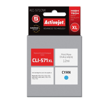 Activejet ACC-571CNX Tusz (zamiennik Canon CLI-571XLC; Supreme; 12 ml; niebieski)-1