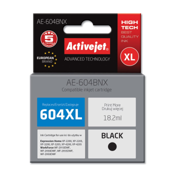 Activejet Tusz AE-604BNX (zamiennik Epson 604XL C13T10H14010, 500 stron; 18,2 ml; Supreme; czarny)-1