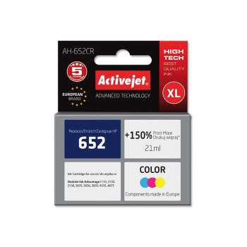Activejet AH-652CR Tusz (zamiennik HP 652 F6V24AE; Premium; 21 ml; kolor)-1