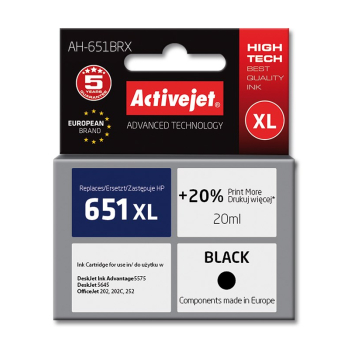 Activejet Tusz AH-651BRX (zamiennik HP 651 C2P10AE; Premium; 20 ml; czarny)-1