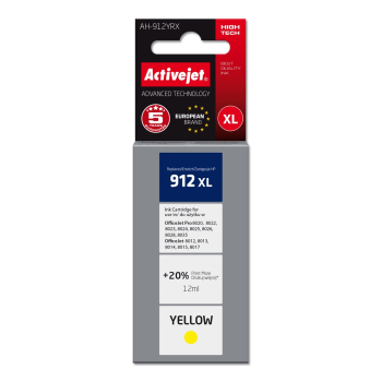 Activejet Tusz  AH-912YRX (zamiennik HP 912XL 3YL83AE; Premium; 990 stron; 12 ml, żółty)-1