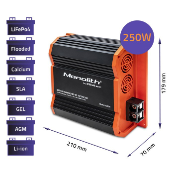 QOLTEC ŁADOWARKA DC-DC MONOLITH DO AKUMULATORÓW LIFEPO4 AGM 12V-12V | 20A | 250W-3