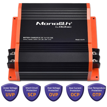 QOLTEC ŁADOWARKA DC-DC MONOLITH DO AKUMULATORÓW LIFEPO4 AGM 12V-12V | 20A | 250W-4