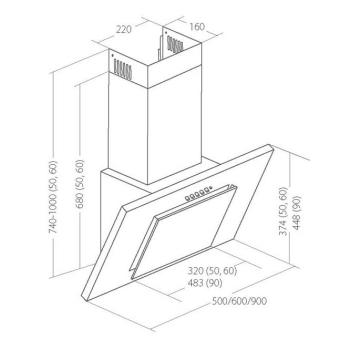 Okap kominowy AKPO WK-4 NERO ECO 60 SZARY / SZYBA SZARA (162 m3/h; 600mm; kolor inox)-2