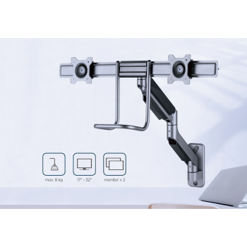 GEMBIRD ŚCIENNE REGULOWANE RAMIĘ/UCHWYT NA 2 MONITORY 17-32, VESA 100X100MM, DO 8 KG-1