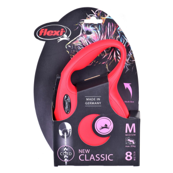 Smycz flexi automatyczna New Classic M linka 8 m - dla psa do 20 kg, kolor czerwony
