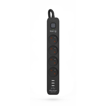Listwa zasilająca KERG z wyłącznikiem-4 gniazda 3USB 16A 1,5m czarny