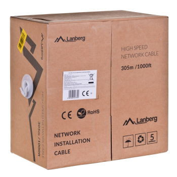 Kabel sieciowy Lanberg LCU6-12CU-0305-S (UTP; 305m; kat. 6; kolor szary)