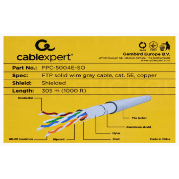 Kabel sieciowy GEMBIRD FPC-5004E-SO (F/FTP; 305m; kat. 5e; kolor szary)