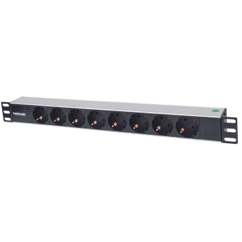 Intellinet 714037 rozdzielacz zasilania PDU 8 x gniazdo sieciowe 1U Aluminium, Czarny