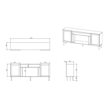 Komoda JUTA EF + kominek elektryczny 202x39,5x85 czarny + linol calabria