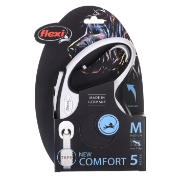 Smycz flexi automatyczna New Comfort M taśma 5 m - dla psa do 25 kg, kolor czarny