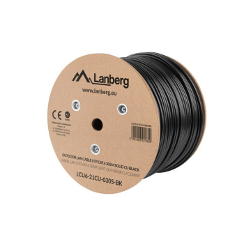 Kabel sieciowy zewnętrzne Lanberg LCU6-21CU-0305-BK (UTP; 305m; kat. 6; kolor czarny)