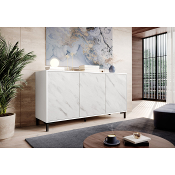 Komoda MARMO 3D 150x45xH80,5 biały mat/marmur biały