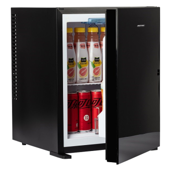 Bezszmerowy minibar termoelektryczny MPM-30-MBS-06/L z szklanym frontem czarny
