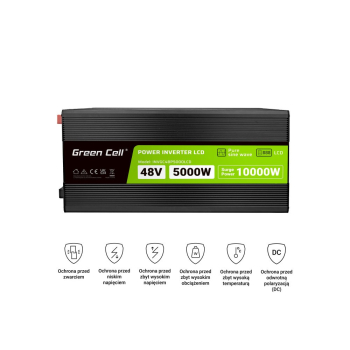 GREEN CELL PRZETWORNICA LCD 48V/230V 5000W/10000W CZYSTY SINUS INVGC48P5000LCD