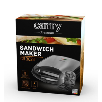 Opiekacz do kanapek CAMRY CR 3023 (1100W; kolor czarny, kolor srebrny)
