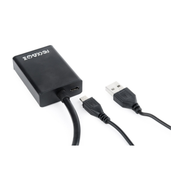 Adapter GEMBIRD A-VGA-HDMI-01 (HDMI F - D-Sub (VGA), Jack stereo 3,5 mm, USB 2.0 M; 0,15m; kolor czarny)